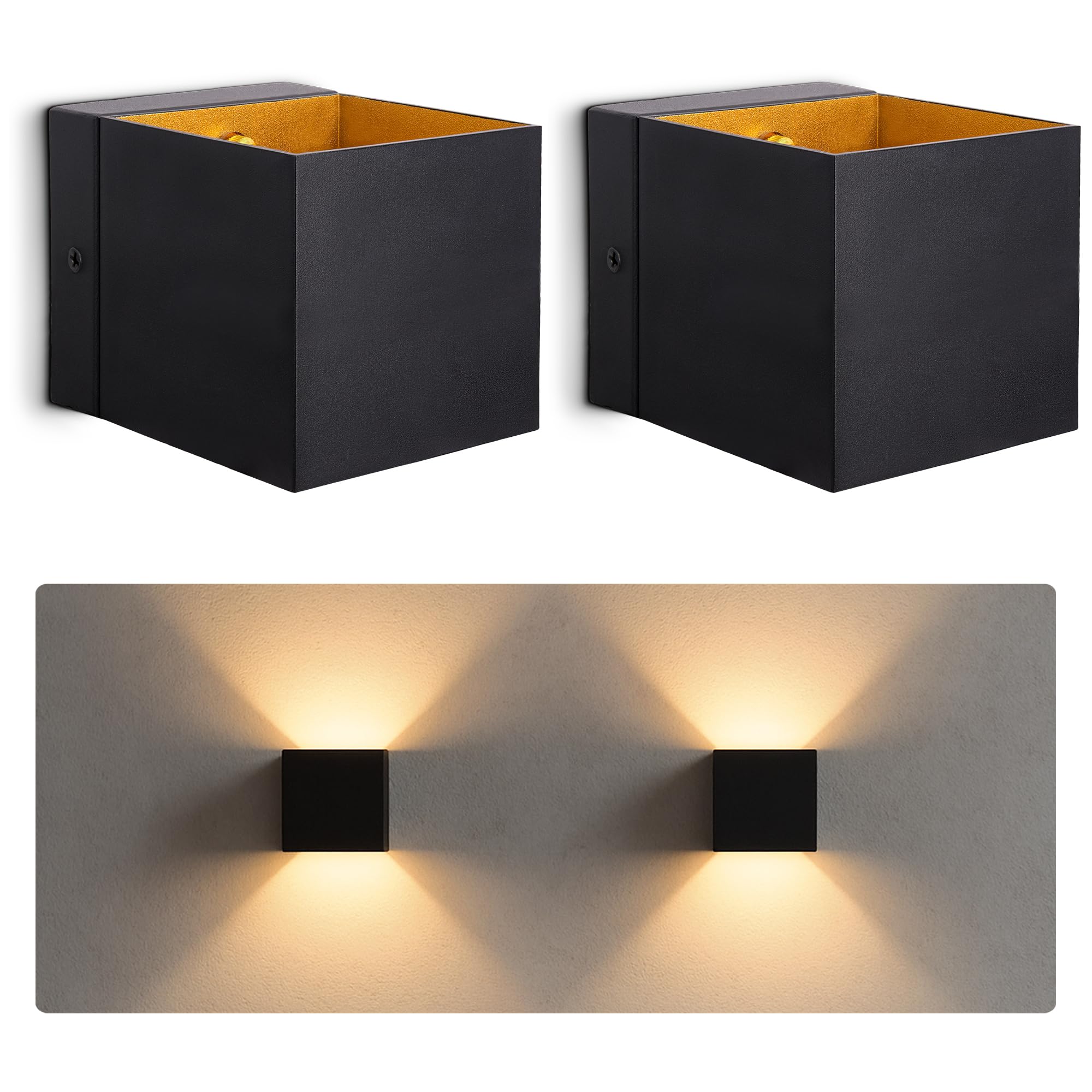 SSC-LUXon EPITA Wandleuchte 2er Set – Up & Down G9 Wandlampe schwarz-gold