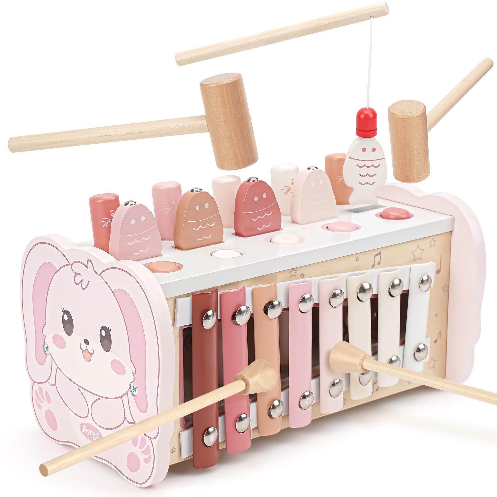 Joyreal 4-in-1 Montessori Holzspielzeug ab 1 Jahr – Hammerspiel, Xylophon & Motorikspielzeug