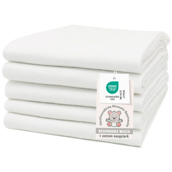 ZOLLNER 5er Set Moltontücher 80x80 cm – Wickelunterlage aus 100% Baumwolle mit Oeko Tex®