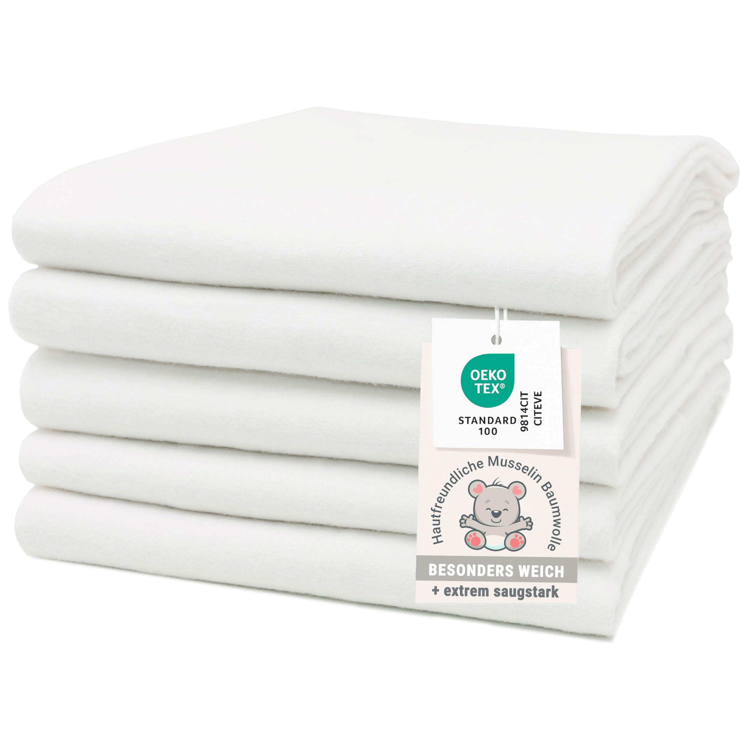 ZOLLNER 5er Set Moltontücher 80x80 cm – Wickelunterlage aus 100% Baumwolle mit Oeko Tex®