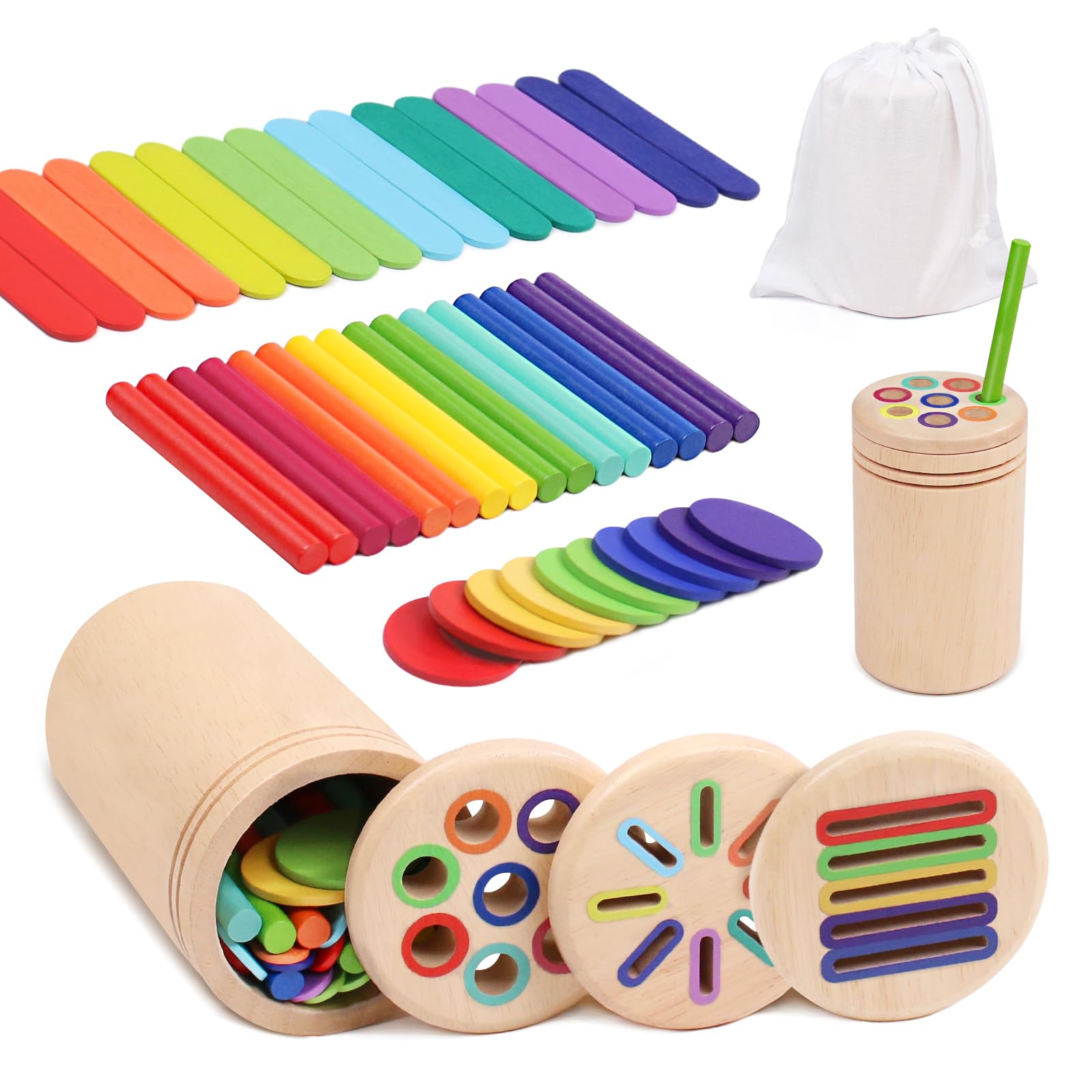 3-in-1 Montessori Holzspielzeug ab 1 Jahr – Motorik & Sortierspiel mit Zubehör