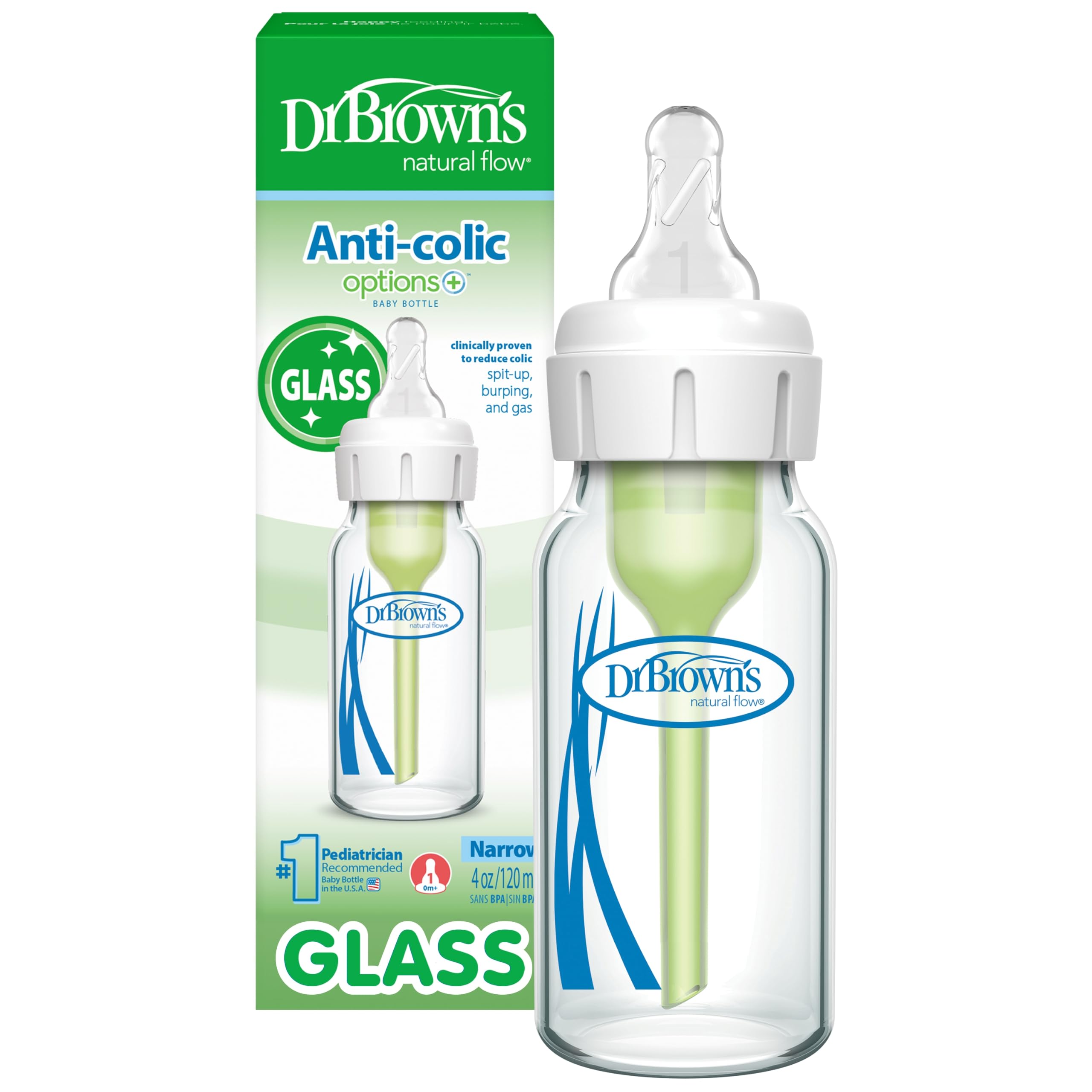 Dr. Brown's Anti-Koliks Options+ Glas-Babyflasche 120 ml – Für ruhige Mahlzeiten ab 0 Monaten