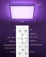 LuminexDesigns 24W LED Deckenleuchte RGB Dimmbar – 30cm Quadrat mit Fernbedienung & IP44 – Bild 8