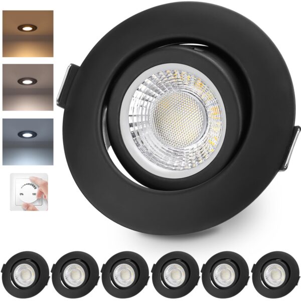 6er Set LED Einbaustrahler 230V Dimmbar – Schwenkbar & IP44 für Bad & Küche