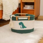 Tidelit Aufbewahrungskorb 35L Baumwollseil mit Dinosaurier-Stickerei & Holzgriffen – Bild 4