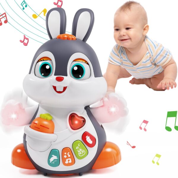 Wanonoo Musik-Krabbelspielzeug Hase – Interaktives Babyspielzeug ab 6 Monaten