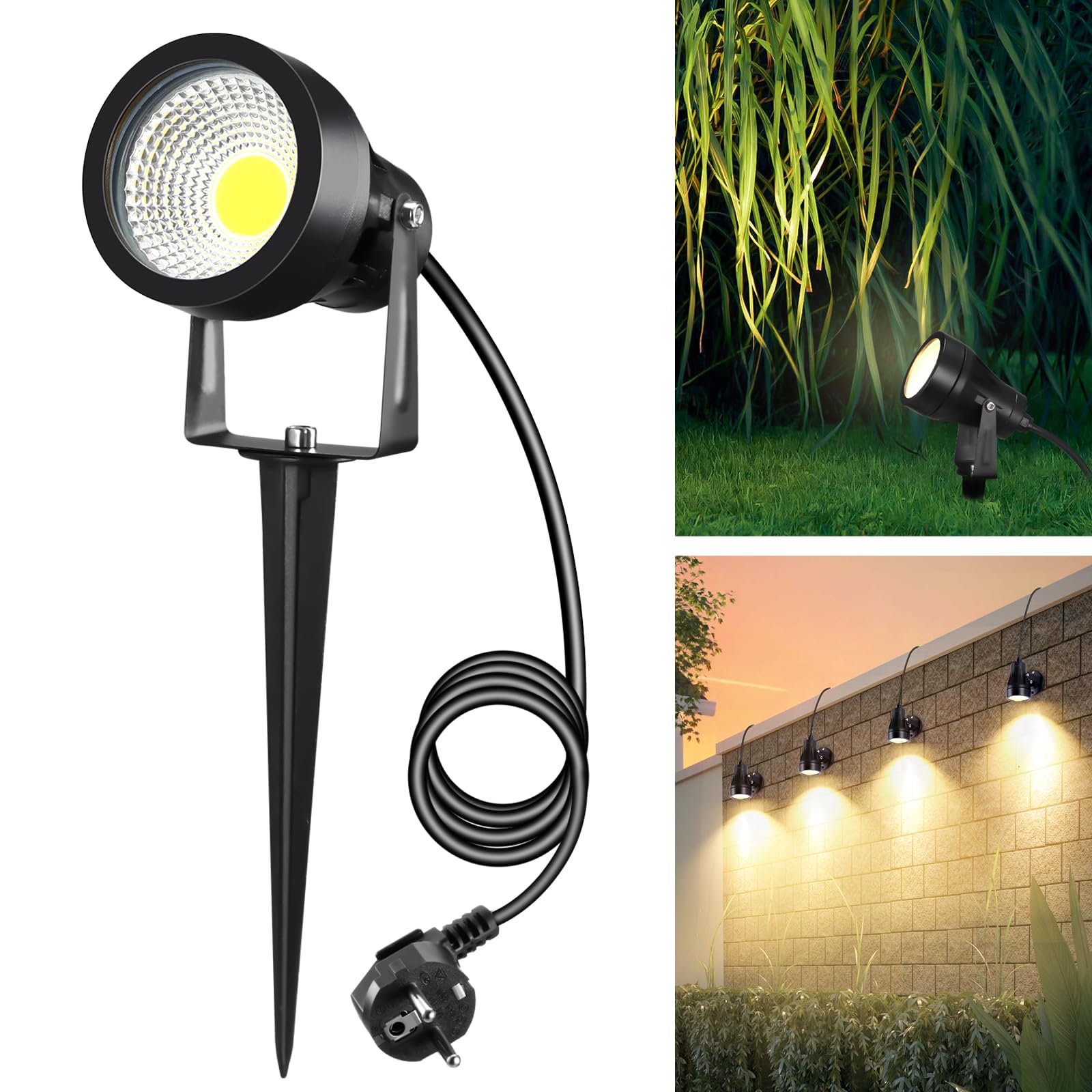 Letlit 7W LED Gartenstrahler 700 Lumen – Warmweiss 3000K mit Erdspiss & Wandmontage