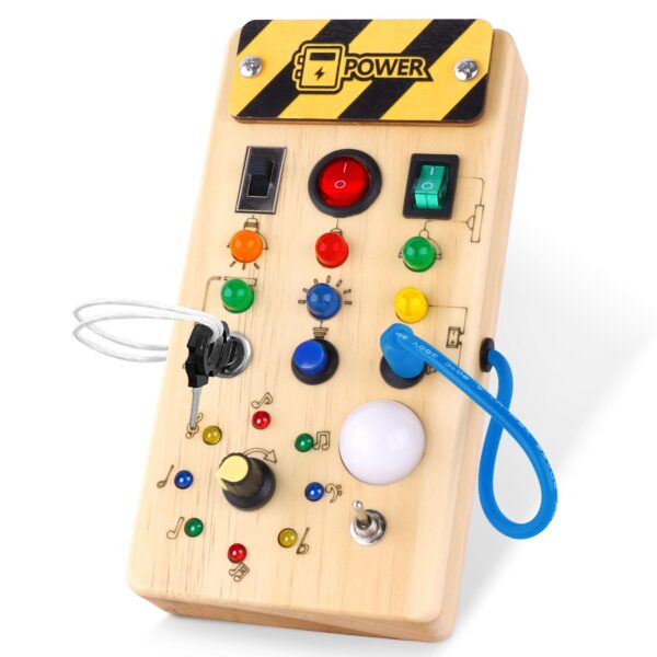 Hoarosall Montessori Busy Board – LED Activity Spielzeug aus Naturholz für Kleinkinder ab 1 Jahr