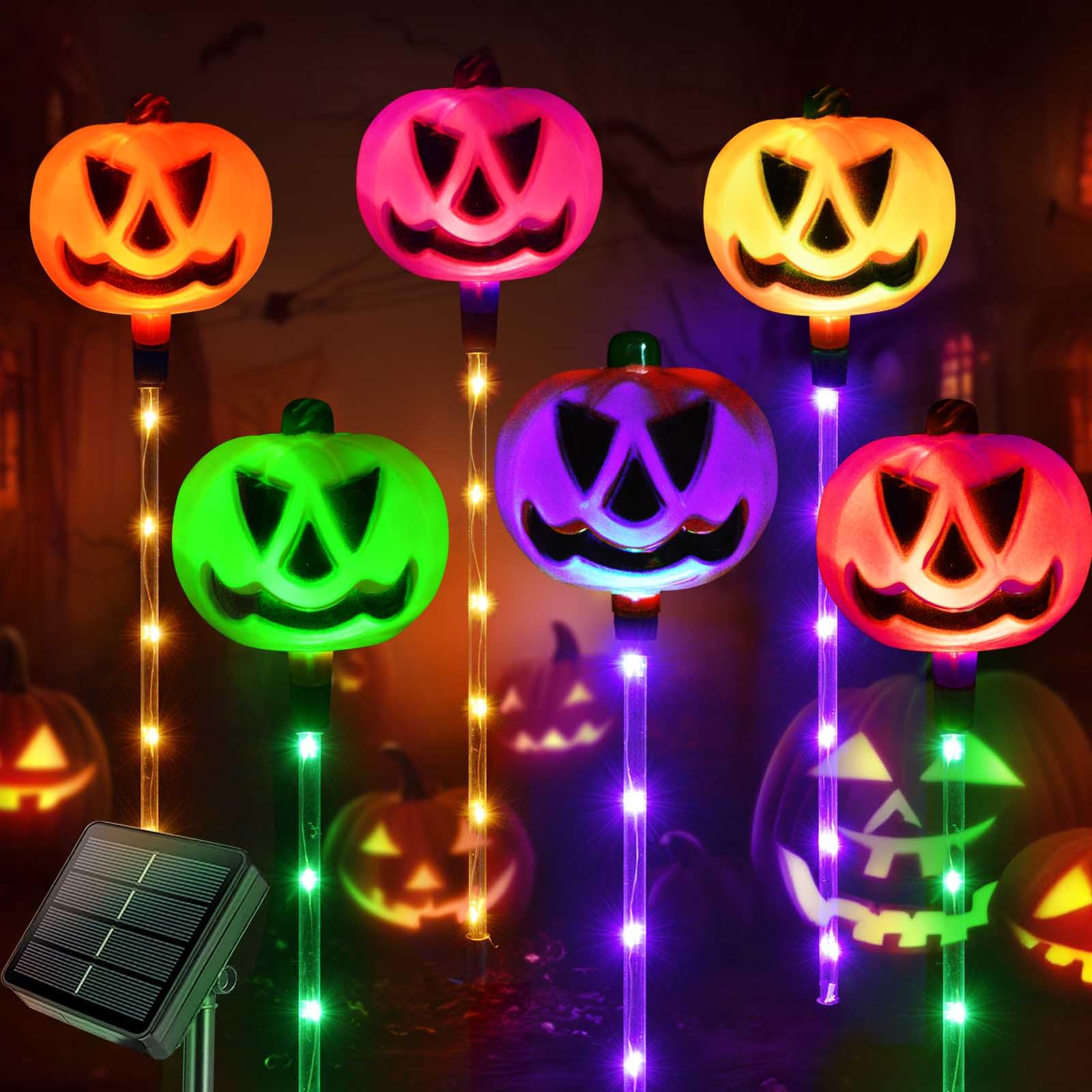 Homeleo 6er Set Kürbis Solarlampen – Farbwechsel Gartenleuchten für Halloween
