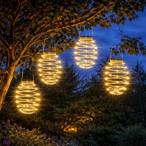 Festive Lights 4er Set Solar Spiral-Laternen – Warmweisse LED Gartenbeleuchtung für Aussen