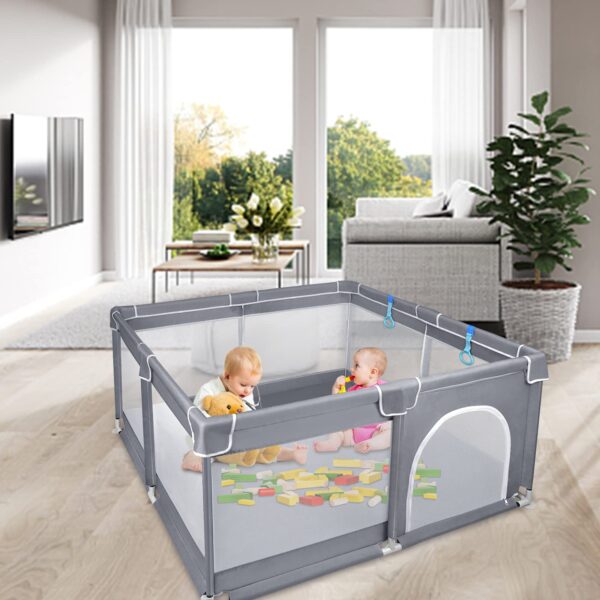 UISEBRT Baby-Laufstall 127x127cm mit Stahlrahmen – Sicherer Laufgitter mit Atmungsaktivem Netz