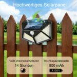 Hqynss 4er Set Solar-Wandleuchte mit Bewegungsmelder – 800 LM, 270° Ausleuchtung, IP65 wasserdicht – Bild 2