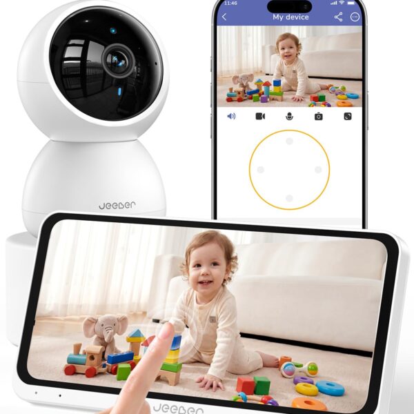 jeeber Babyphone 6.5" Touchscreen mit 4MP Kamera, 5X Zoom & App – Videoueberwachung