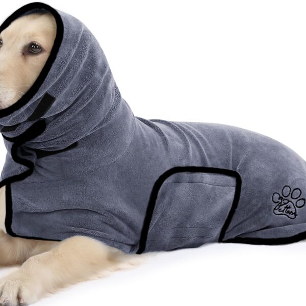 PETTOM Hundebademantel mit Hohem Kragen – Extra Saugfähig & Schnelltrocknend für alle Grössen