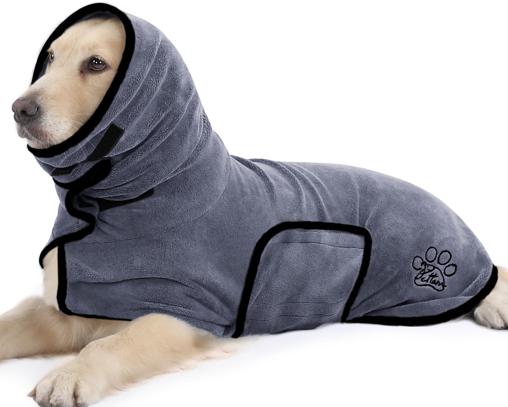PETTOM Hundebademantel mit Hohem Kragen – Extra Saugfähig & Schnelltrocknend für alle Grössen
