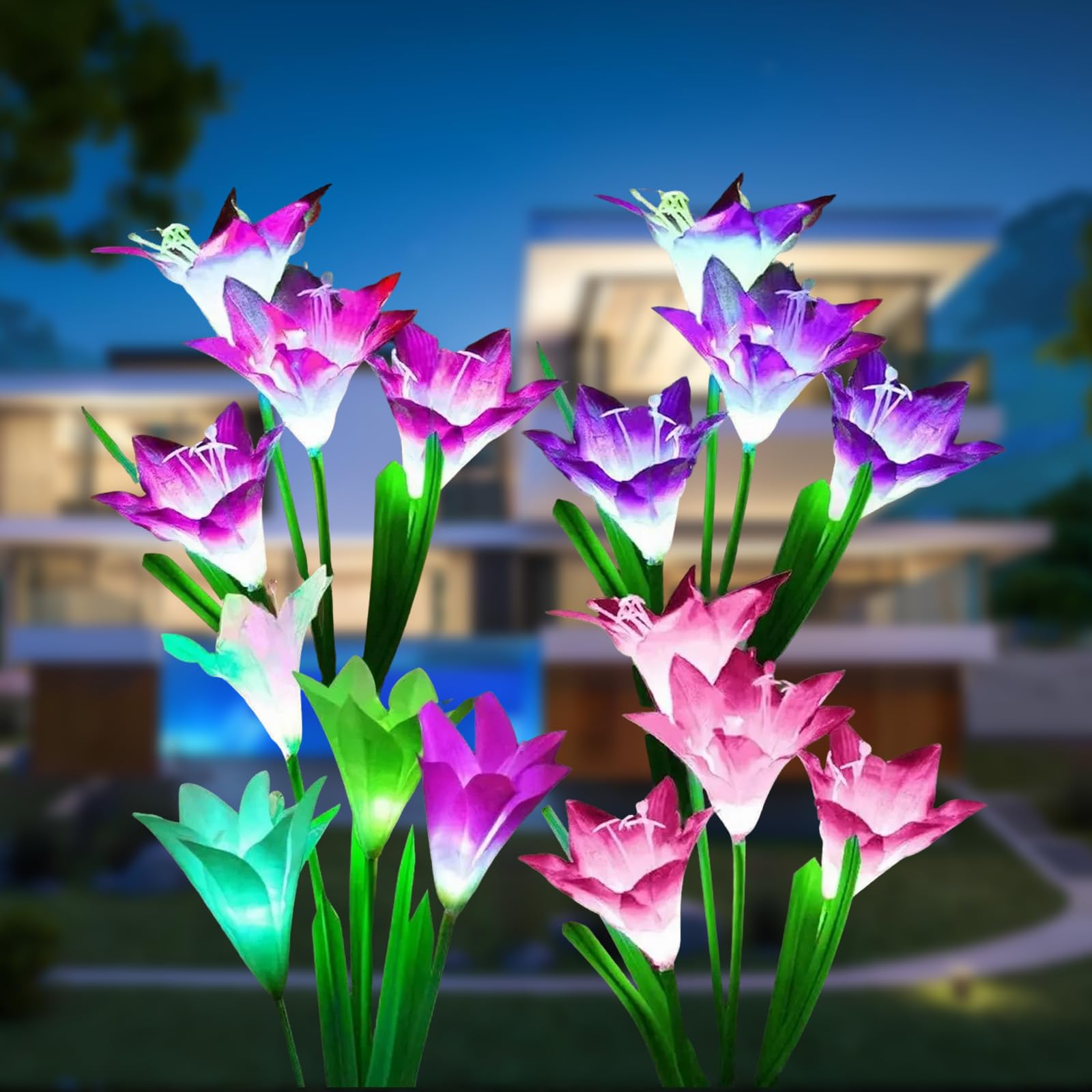 Hqynss 4er Set Solar-Lilienleuchten mit RGB-Farbwechsel – IP65 Gartenleuchten für Terrasse & Hof