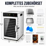 oiyocemo Dörrautomat mit 12 Edelstahl-Einschüben – 1000 W Dörrgerät mit Temperaturregelung – Bild 2