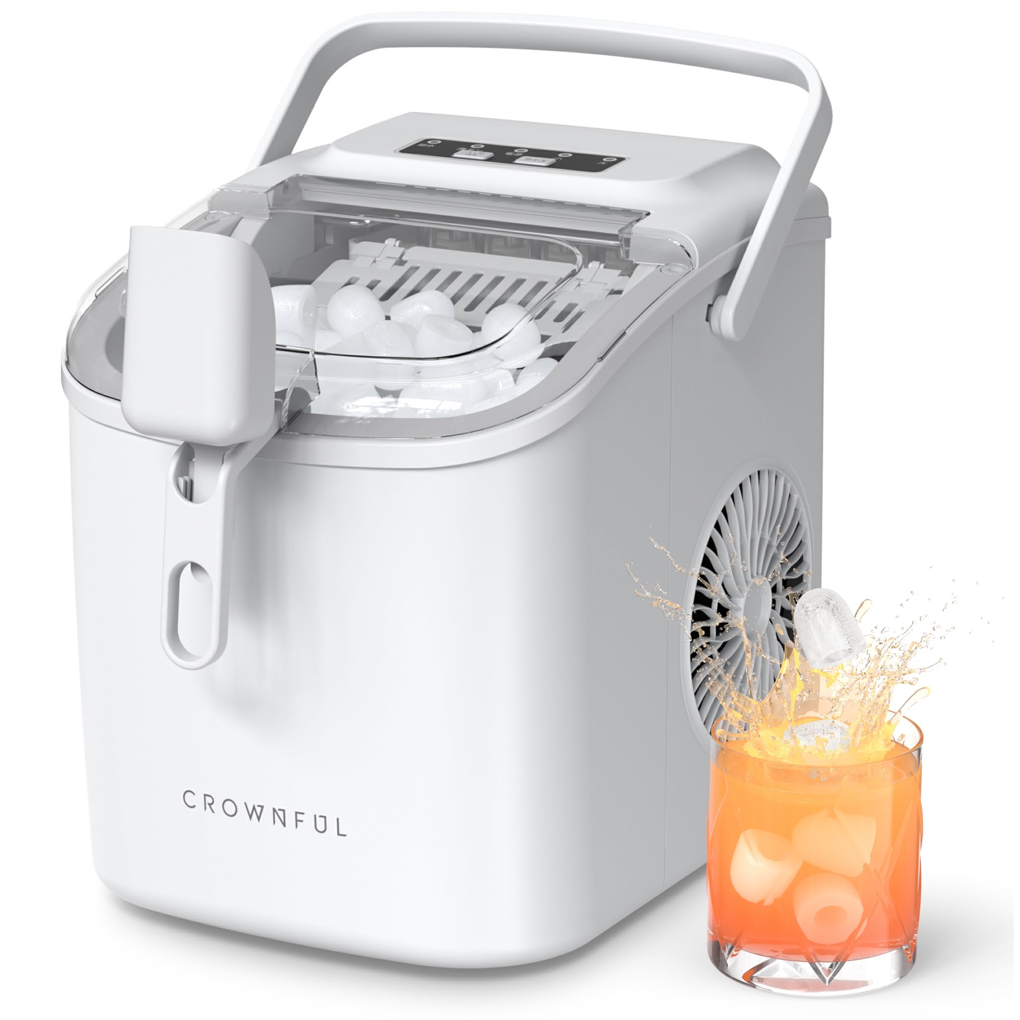 CROWNFUL Eiswürfelmaschine Tragbar – 9 Würfel in 6 Minuten, 12 kg/24h, Weiss