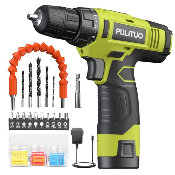PULITUO 12V Akku-Bohrmaschine mit Li-Ion Akku & 21+1 Drehmomenteinstellung