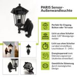 Licht-Erlebnisse Aussenleuchte PARIS mit Bewegungsmelder – Nostalgische Wandlampe Aluminium IP44 – Bild 2