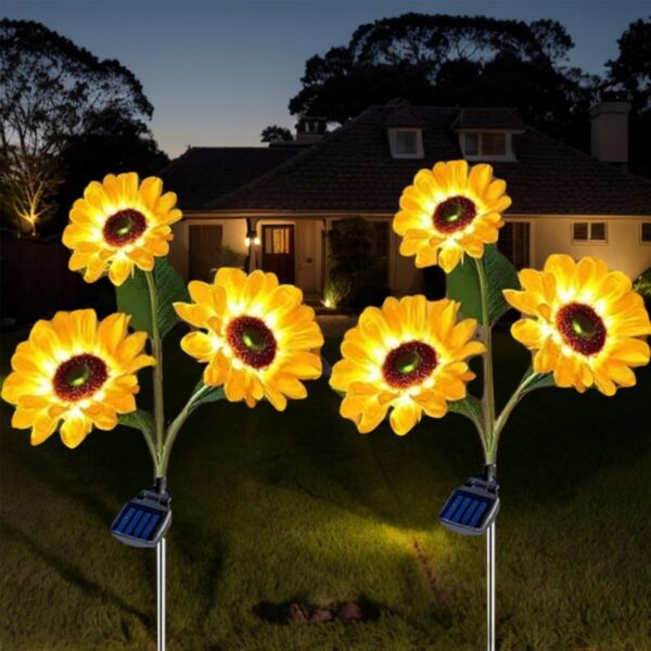 Hqynss Solar-Sonnenblumenleuchten 2er-Set – IP65 Gartenleuchten mit Dämmerungssensor