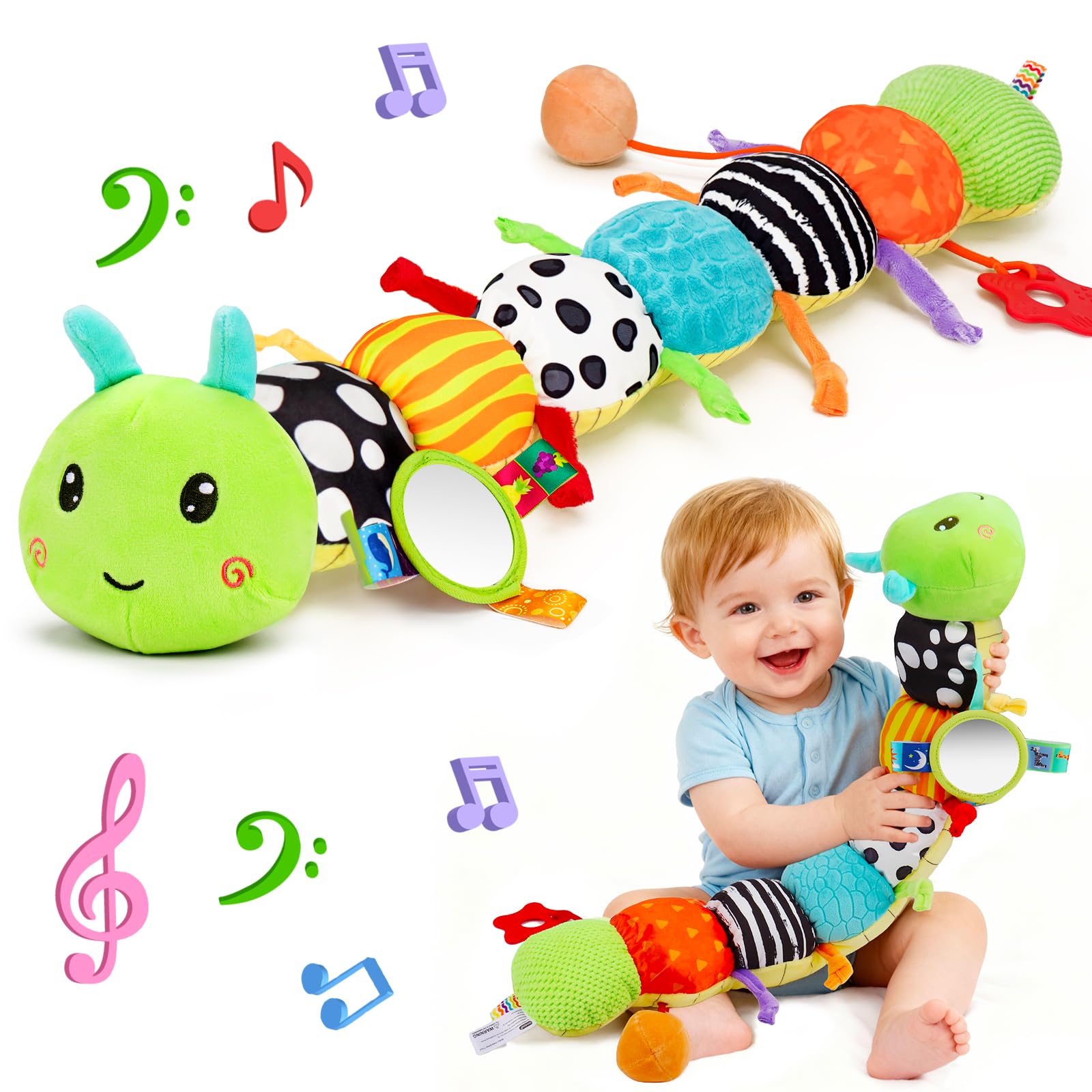 Lypsochaat Musical Raupe – Sensorik Spielzeug mit Musik, Spiegel & Greifling für Neugeborene