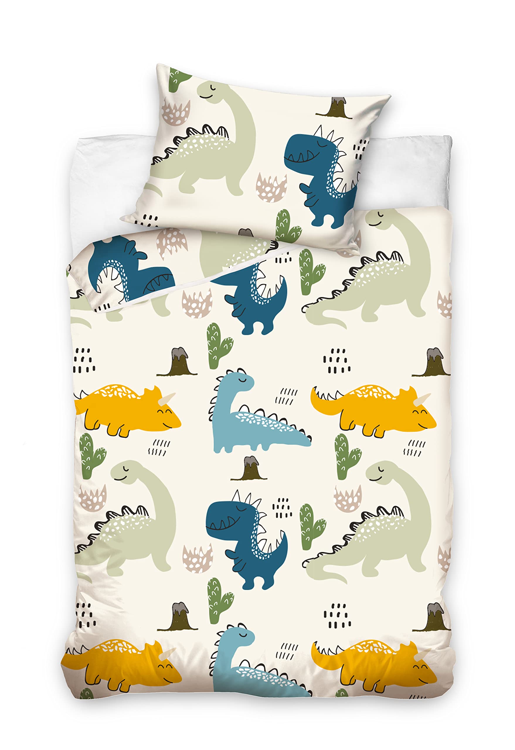 BELIKATO Kinderbettwäsche 100x135 cm Dinosaurier – 100% Baumwolle für Jungen
