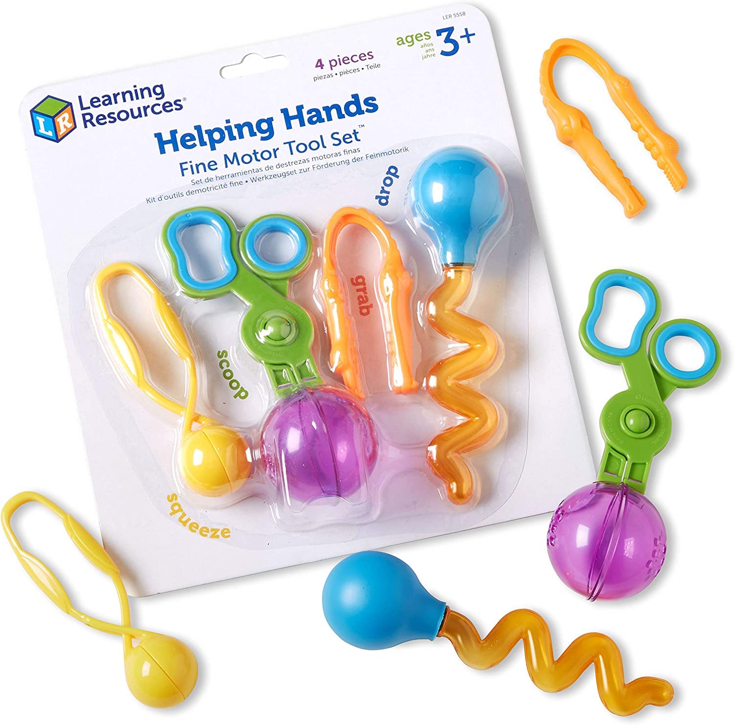 Learning Resources Helping Hands – 4-teiliges Feinmotorik Werkzeugset für Kinder ab 3 Jahren