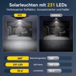 TECKNET 6er Set Solarleuchten 231 LED 300° mit Bewegungsmelder – IP65 Wandleuchte für Garten – Bild 4