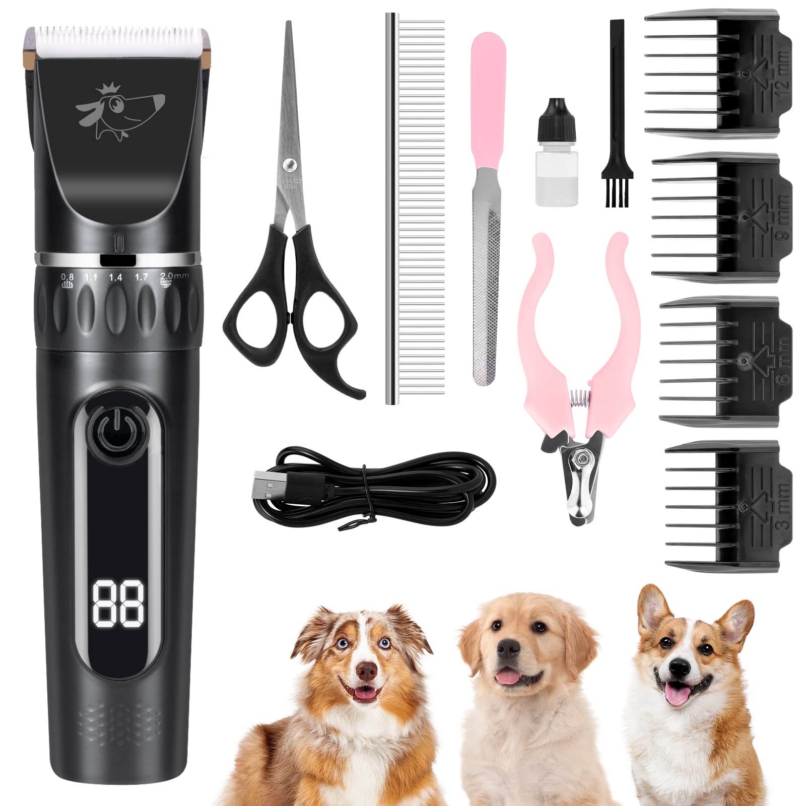 VSSHE Hundeschermaschine Kabellos mit 2 Geschwindigkeiten – Leise Haarschneidemaschine für Hunde, Katzen & Pferde
