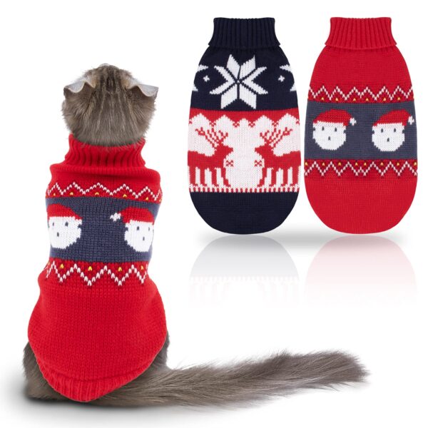 RANYPET Weihnachts-Katzenpullover 2er-Set Grösse S – Weiches Acrylstrick für Katzen & Zwerghunde