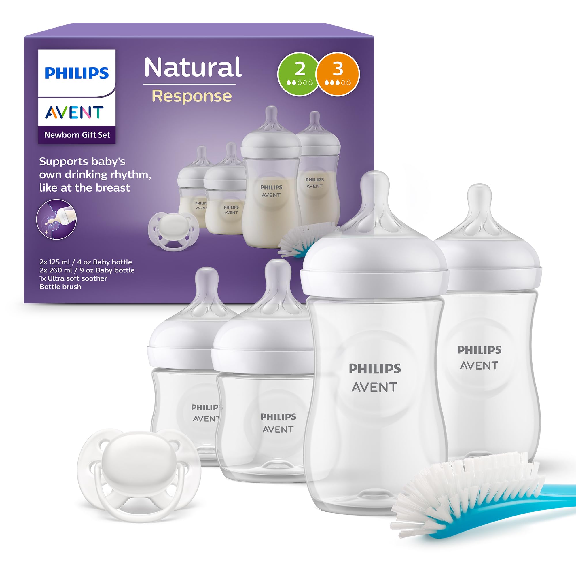 Philips AVENT Natural Response Geschenkset – 4 Babyflaschen mit Anti-Kolik-Ventil für Neugeborene