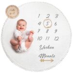 ODOXIA Baby Meilenstein Decke 115x115 cm – Runde Foto-Monatsdecke mit Holzrahmen