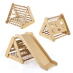 COSTWAY Kletterdreieck 4 in 1 mit Rutsche – Holz-Klettergerüst für Kinder ab 1 Jahr