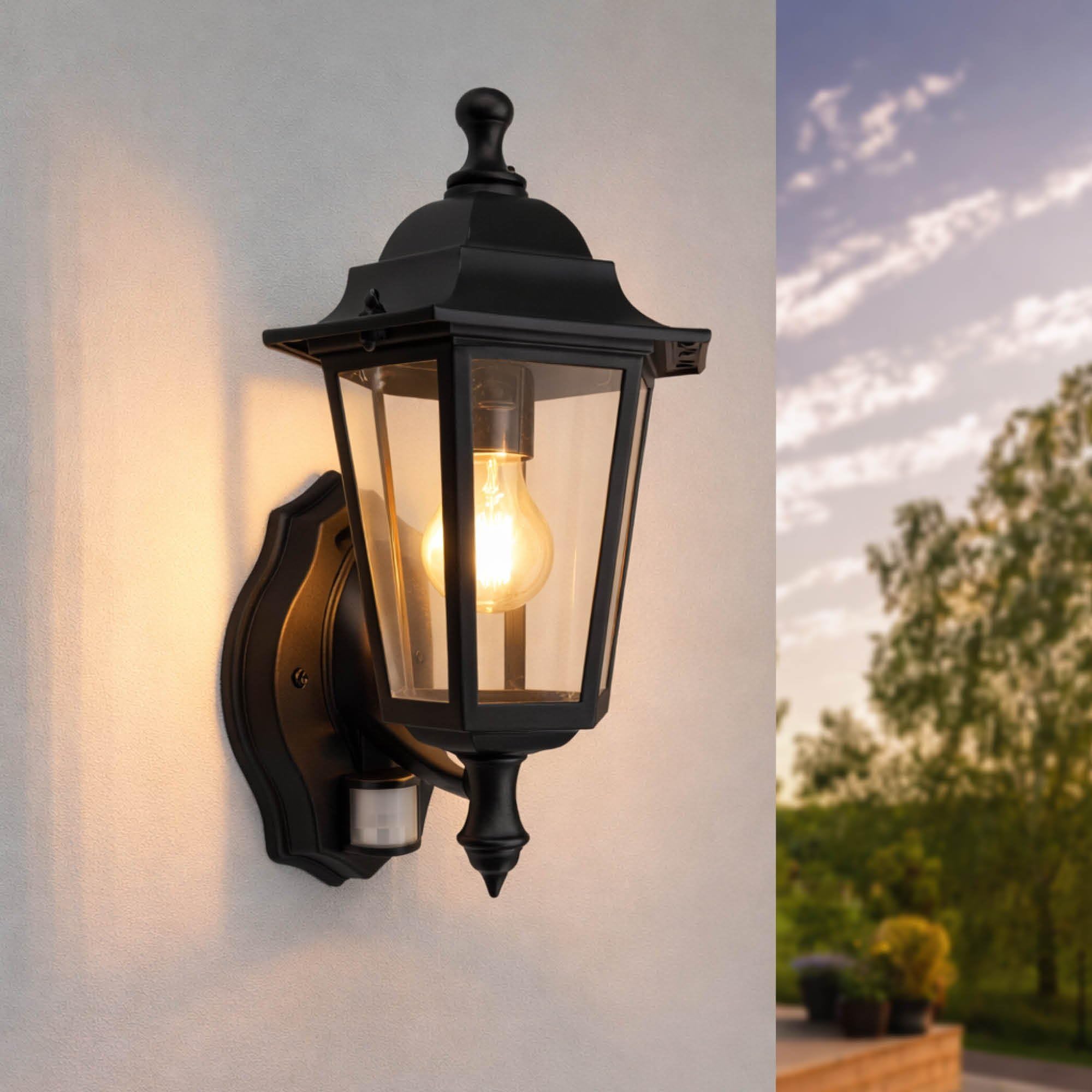 Ledvion Classic Vela Außenlampe mit Bewegungssensor – IP44 Wandleuchte E27 Schwarz