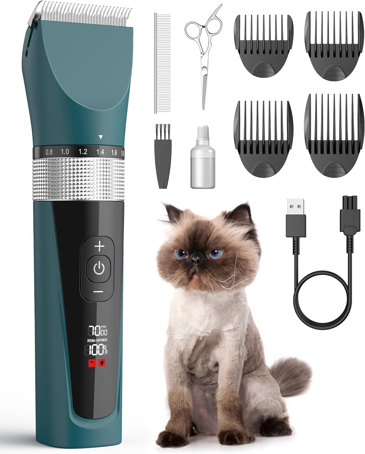 oneisall Katzenschermaschine Leise mit 5 Geschwindigkeiten – Profi Haarschneider für Langhaarkatzen