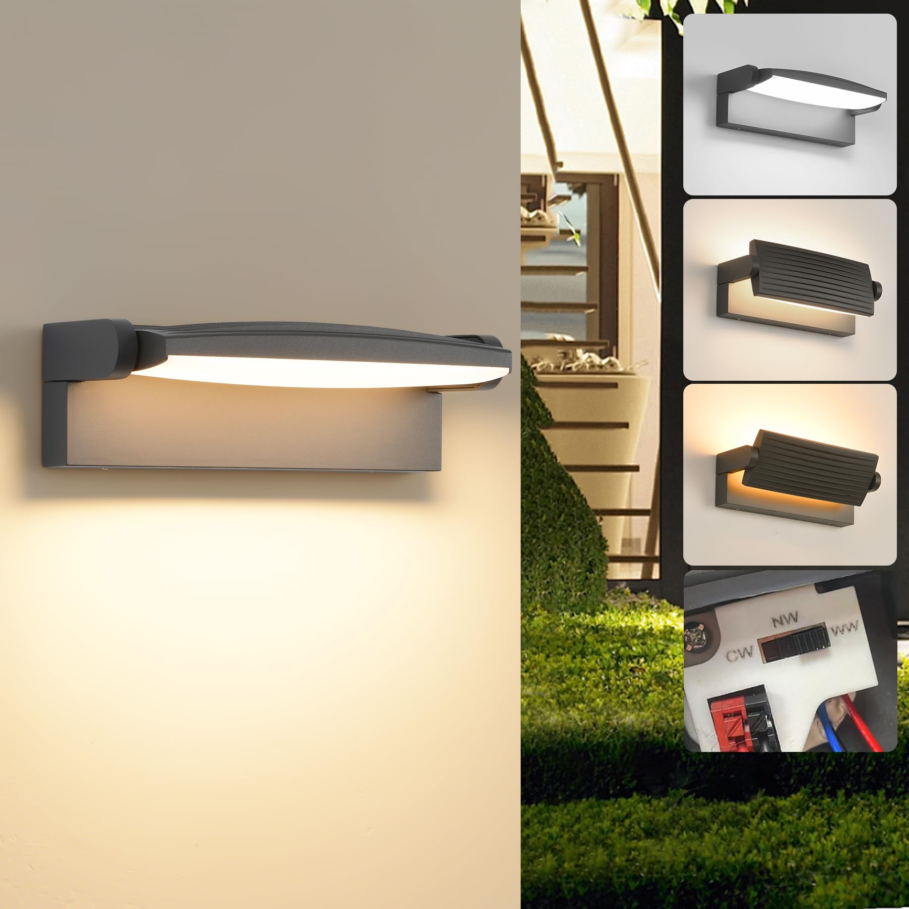 SANSHI 30W LED-Wandlampe mit 350° Schwenkpanel – IP65 Außenleuchte für Garten & Terrasse