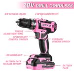 DEKOPRO 20V Akkuschrauber Set mit 2×2.0Ah Akkus & LED – 45Nm Bohrschrauber Rosa – Bild 8