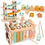 Weilim Montessori Holzspielzeug 3-in-1 ab 1 Jahr – Kugelbahn, Aktivitätswürfel & Formensortierer