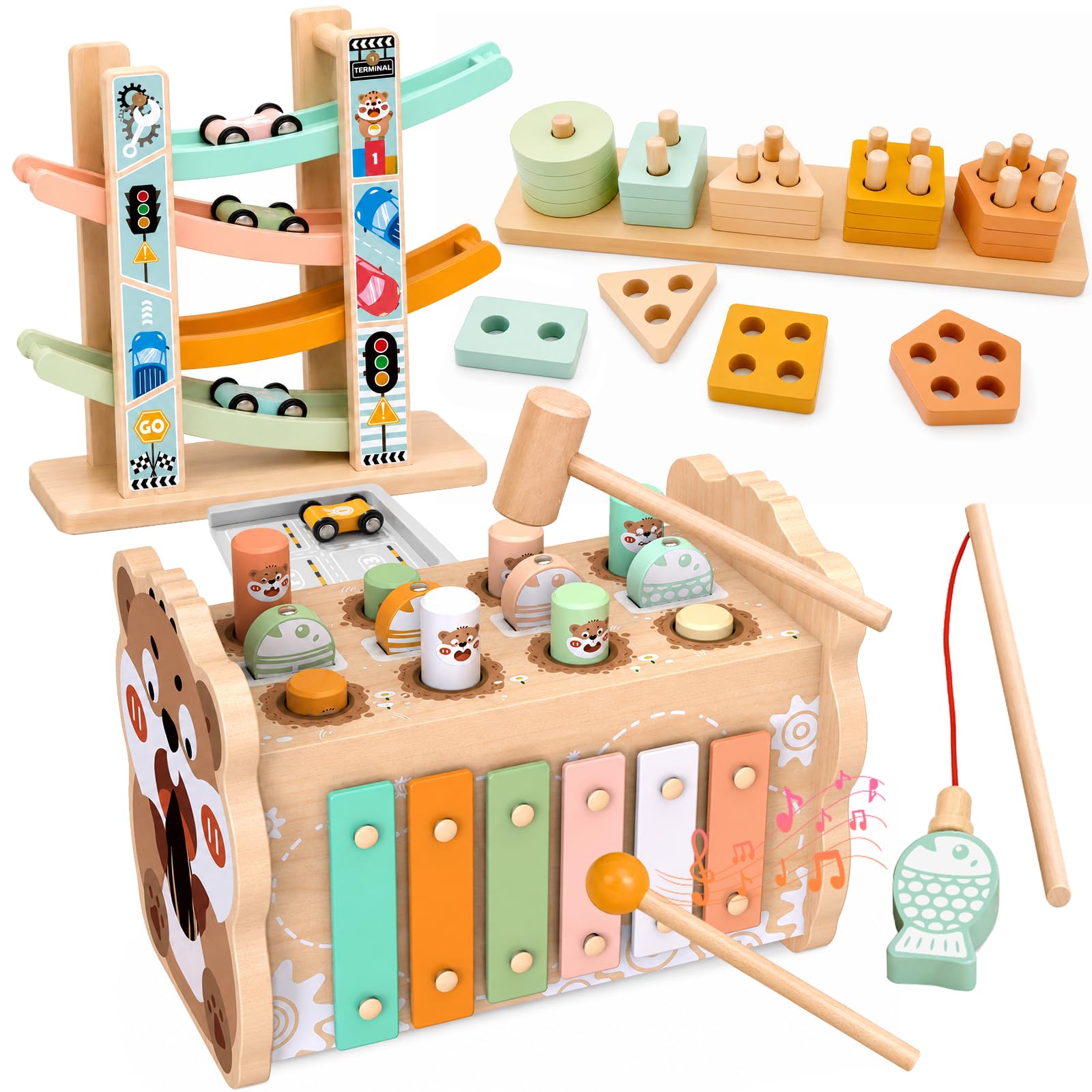 Weilim Montessori Holzspielzeug 3-in-1 ab 1 Jahr – Kugelbahn, Aktivitätswürfel & Formensortierer