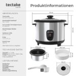 tectake® Reiskocher 1,8 l mit Dampfgarer – Multifunktionales Kochgerät für bis zu 10 Portionen – Bild 2