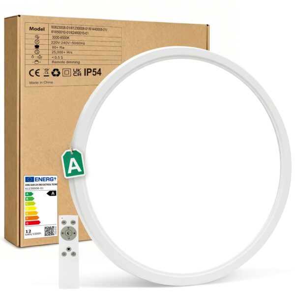 Bowfar LED Deckenleuchte 12W 2600LM – Dimmbar mit Fernbedienung, IP54 Wasserfest, Ø30CM