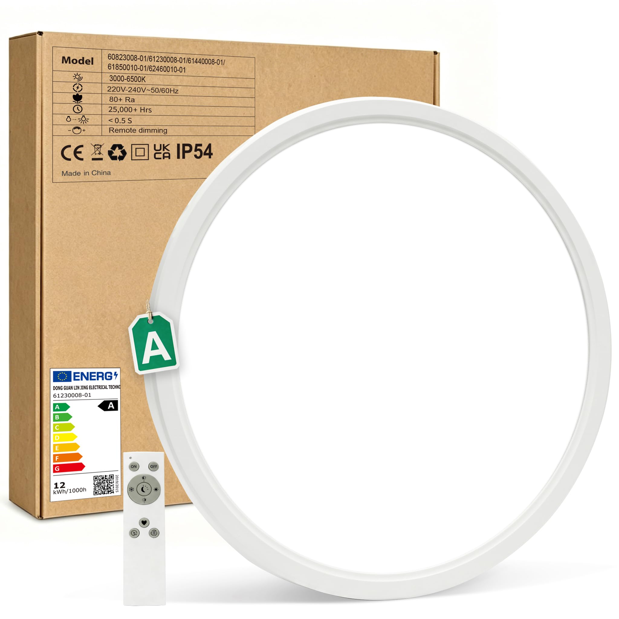 Bowfar LED Deckenleuchte 12W 2600LM – Dimmbar mit Fernbedienung, IP54 Wasserfest, Ø30CM