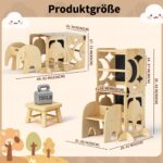 COSYLAND Lernturm 4in1 klappbar – Holz Stehhilfe, Schreibtisch & Elefanten-Hocker ab 1 Jahr – Bild 2