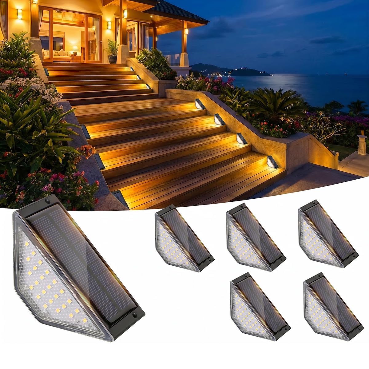 Beuaati Solar Treppenleuchte 24 LED – 6er Pack IP65 Aussenlicht für Garten & Terrasse