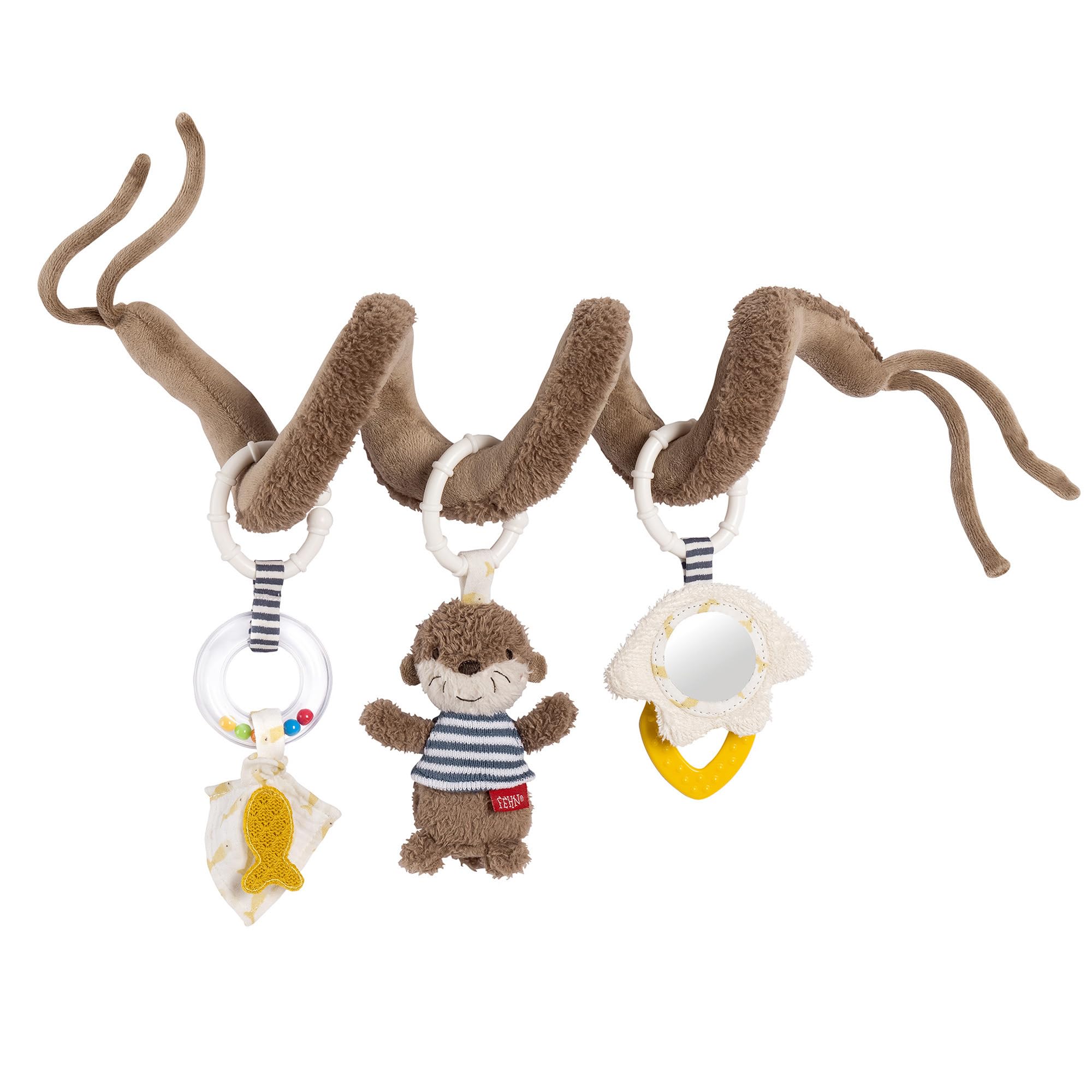 Fehn Activity-Spirale Otter Theo – Motorikspielzeug mit Rasselring & Spiegel für Babys ab Geburt