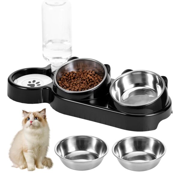 TranRantic 3-in-1 Katzennapf mit 15° Neigung & Wasserspender – Erhöhter Futternapf für Katzen