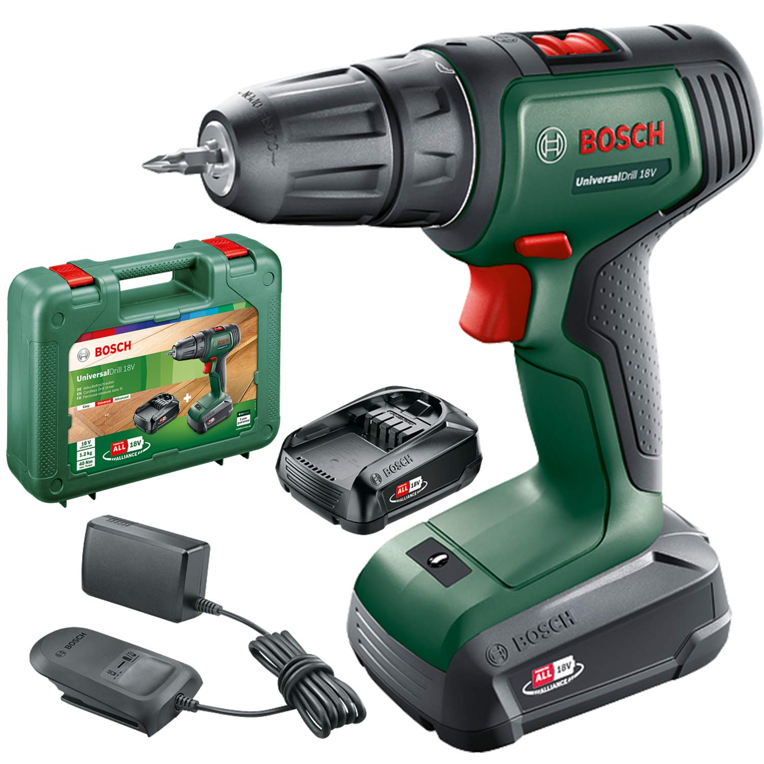 Bosch UniversalDrill 18V Akkuschrauber – Bohren & Schrauben mit 2 Akkus im Koffer
