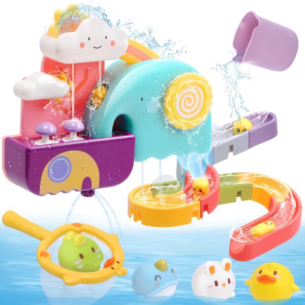 CUTE STONE Baby Badespielzeug-Set – Interaktive Wasserrutsche & Fischernetz für Kleinkinder