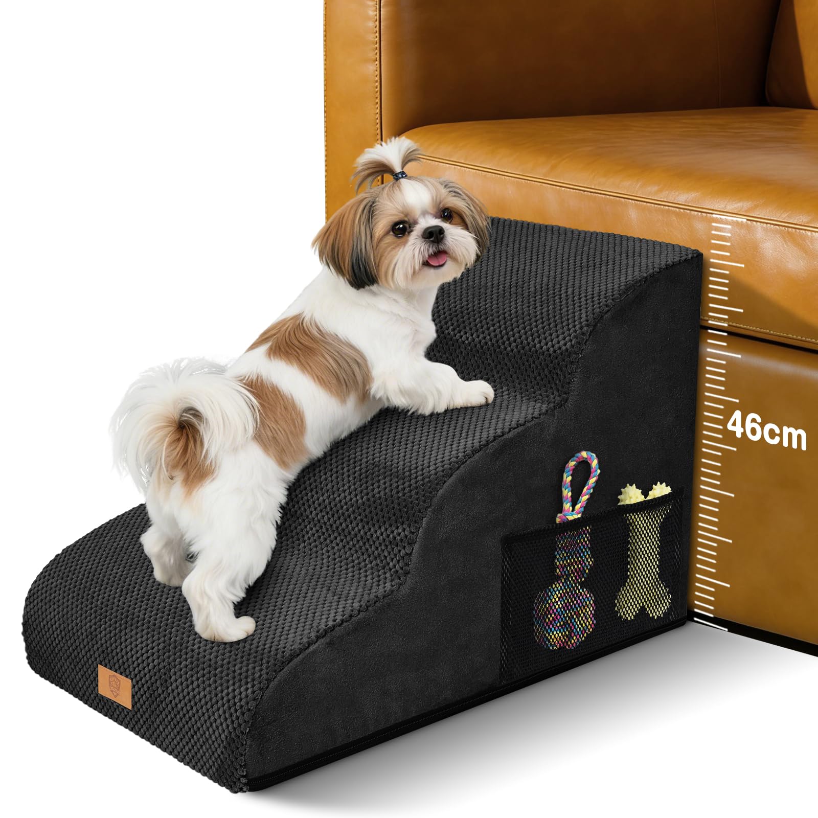 Zvonema Hundetreppe 3 Stufen 60x40x40cm – Wasserdichte Haustierrampe für kleine Hunde & Katzen